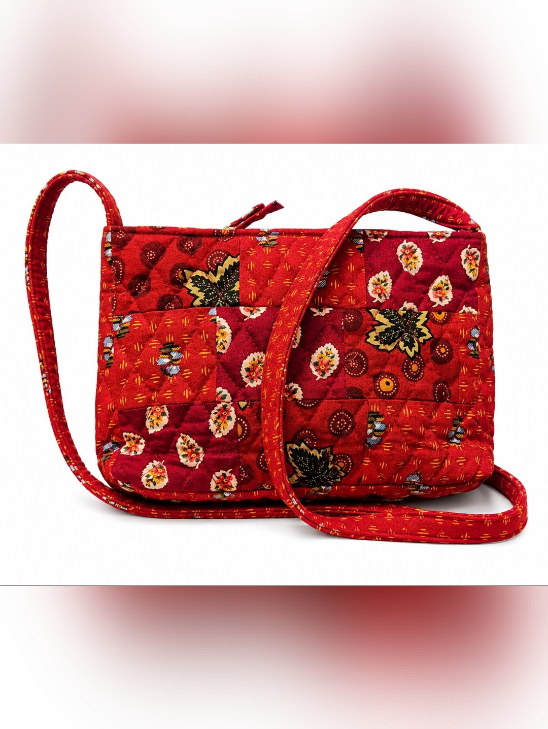 Vera Bradley Red Quilted Floral Patchwork Crossbody Shoulder Bag